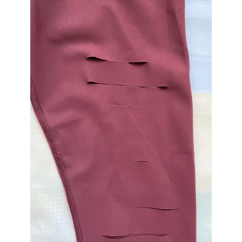 ALO Yoga Ripped Warrior Leggings Red High Waist Laser Cut  Full Length Small